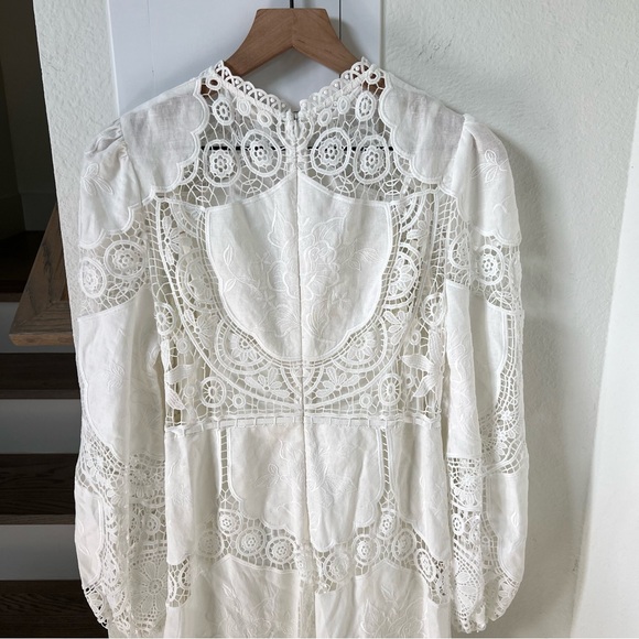 Zimmermann Bonita Crochet-Paneled Embroidered Linen And Cotton-Blend Midi Dress - Picture 7 of 12
